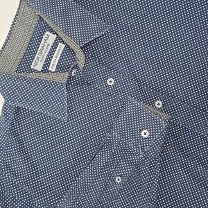 Nick Graham Everywhere Men’s Large Modern Fit Button Down Shirt Blue Polka Dot